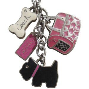 Coach Keychain Vintage Handbag Pink Black White Enamel Dog Scottie Bone Charm